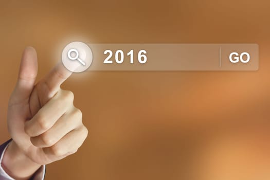 2016 happy new year button on search toolbar with blurred background