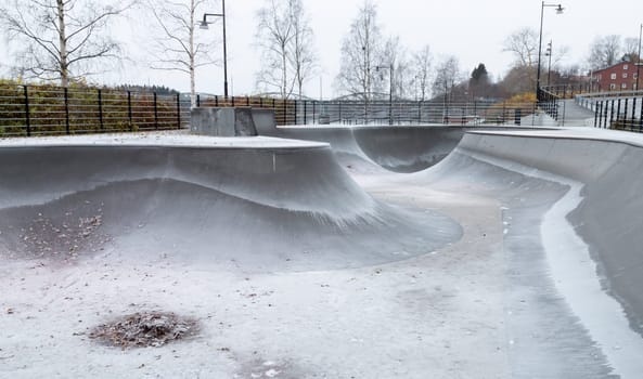 Skate Park in Autumn with frost.