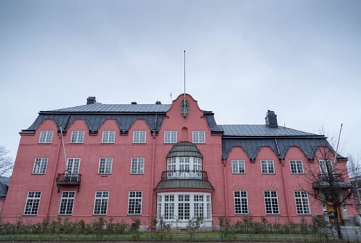 The Scharinska Villa in Umeå, Sweden with cloudy sky in autumn.