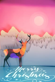 Merry christmas handmade paper cut winter scene in pop art style