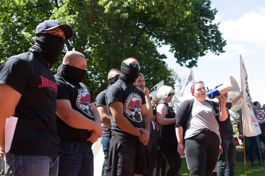 MELTON, VICTORIA/AUSTRALIA - NOVEMBER 2015: Anti Racism protesters violently clashed with reclaim Australia groups rallying against Muslim immigration.