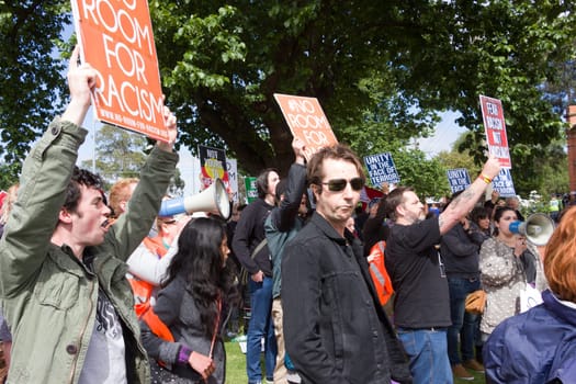 MELTON, VICTORIA/AUSTRALIA - NOVEMBER 2015: Anti Racism protesters violently clashed with reclaim Australia groups rallying against Muslim immigration.