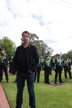 MELTON, VICTORIA/AUSTRALIA - NOVEMBER 2015: Anti Racism protesters violently clashed with reclaim Australia groups rallying against Muslim immigration.
