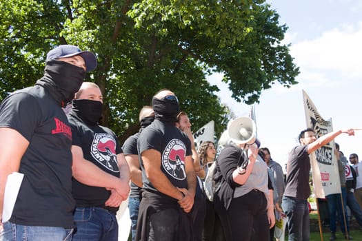 MELTON, VICTORIA/AUSTRALIA - NOVEMBER 2015: Anti Racism protesters violently clashed with reclaim Australia groups rallying against Muslim immigration.