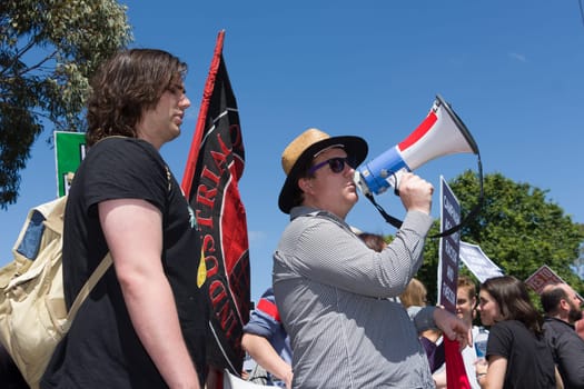 MELTON, VICTORIA/AUSTRALIA - NOVEMBER 2015: Anti Racism protesters violently clashed with reclaim Australia groups rallying against Muslim immigration.