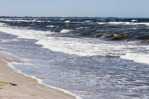 The Baltic Sea on the coast of Marielyst Falster Denmark in strong winds
