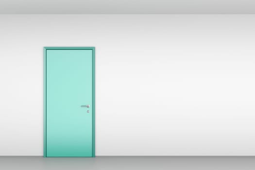 Closed green door on white wall