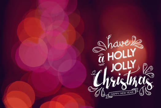 Merry christmas Happy new year festive text and cute doodle elements on red bokeh light background. Ideal for xmas greeting card, holiday campaign poster or web.