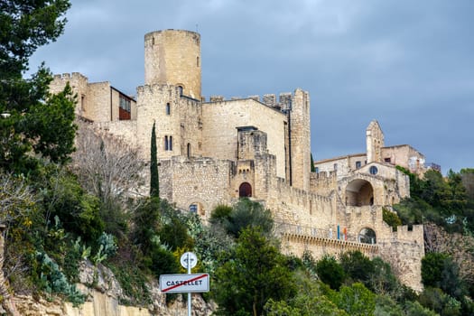 View of Castle of Castellet and the Hermitage of St. Peter. Catalonia, Spain
