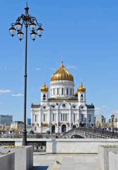 Cathedral of Christ the Saviour and nice lantern in Moscow, Russia