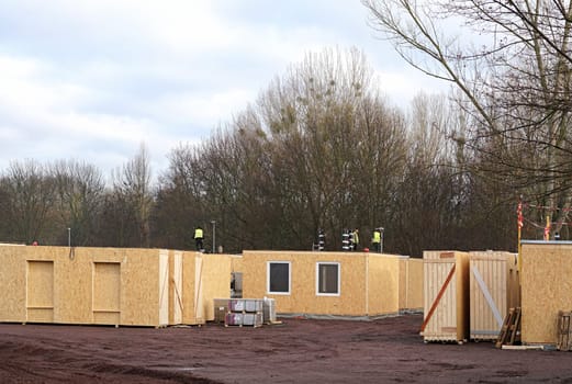 Construction of refugee shelters on the outskirts of the city of Magdeburg
