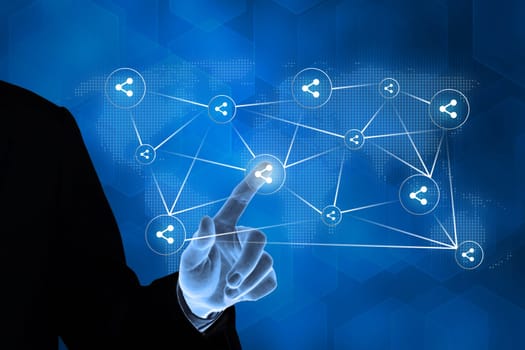 hand pushing share with global networking concept