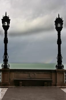 Stormy weather on the sea between two lanterns, Cadiz, Spain