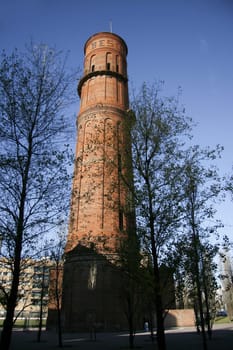 Red bricks Besos Tower in Barcelona. Spain