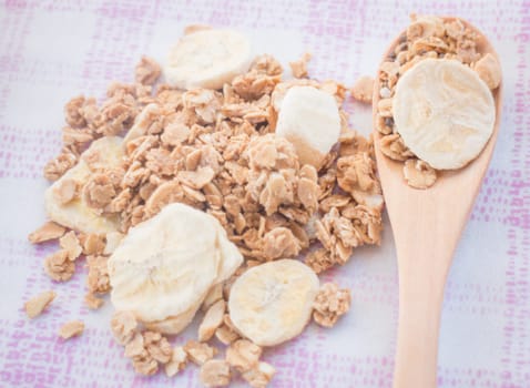 Homemade granola breakfast with dried fruit, stock photo