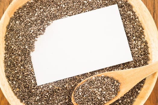 Nutritious chia seeds and business card, stock photo