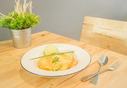 Pad Thai, stir-fried rice noodles with egg, stock photo