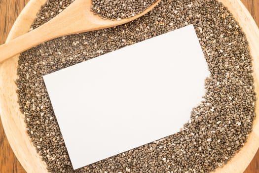 Nutritious chia seeds and business card, stock photo
