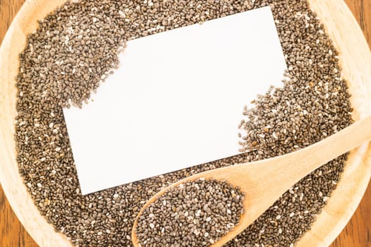 Nutritious chia seeds and business card, stock photo