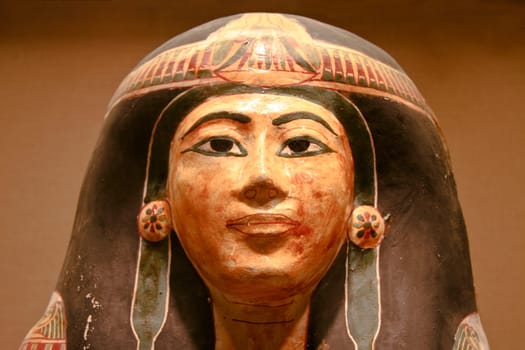 Woman head polychromed sarcophagus, Ancient Egyptian Art