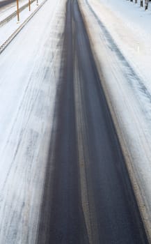 Highway Road in Winter looking from above.