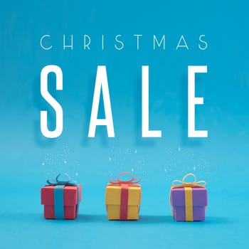 Christmas sale paper cut handmade gift boxes with sparkle elements illustration background. Ideal for winter season campaign, poster or web.