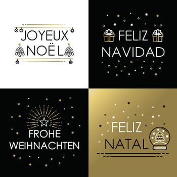 Merry Christmas greeting card set in gold outline style