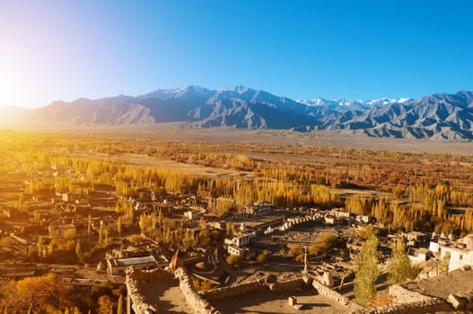 Beautiful sunrise in small village at Leh during falls, Ladakh, India.