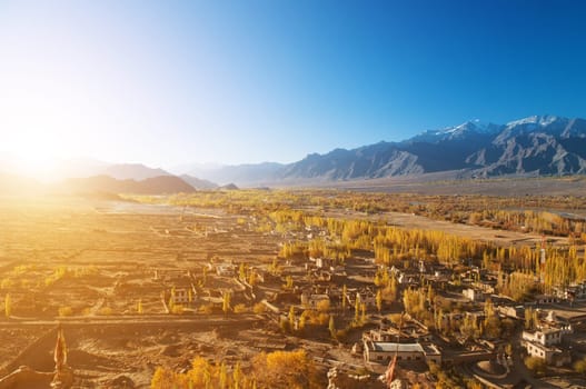 Beautiful sunset in small village at Leh during falls, Ladakh, India.
