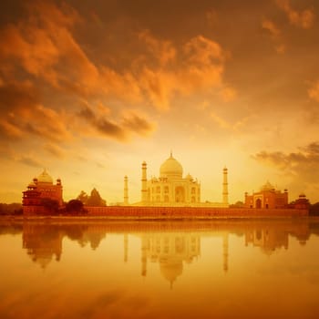 Taj Mahal in Agra, India on sunrise