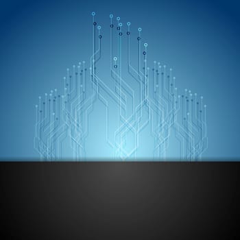 Dark blue circuit board tech background