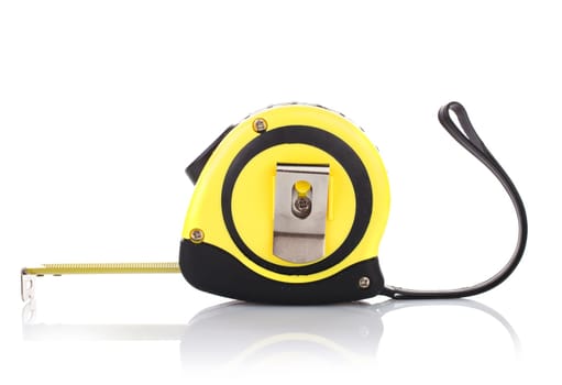 yellow measuring tape for tool roulette  on white background
