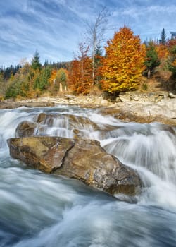 Landscape mountain river in an autumn forest