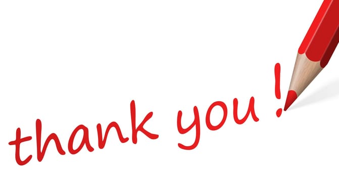 red pencil with text thank you isolated on white background