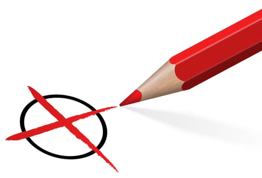 red pencil with red cross isolated on white background symbolizing selection