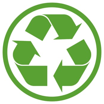 green recycling sign in circle isolated on white background