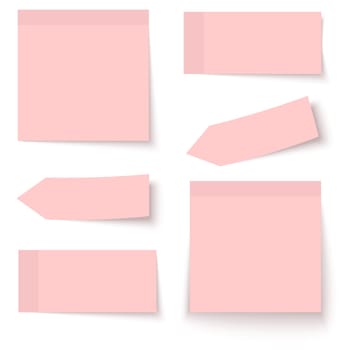 collection of six sticky papers with shadow in color red