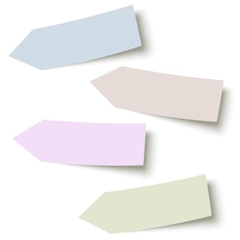 collection of sticky papers arrow with shadow in four different colors