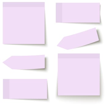 collection of six sticky papers with shadow in color purple