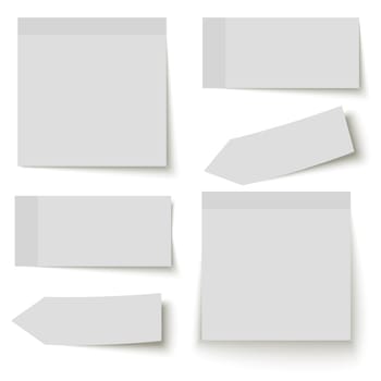collection of six sticky papers with shadow in color gray