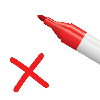 red pencil with red cross isolated on white background symbolizing selection