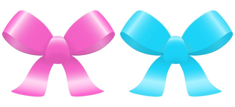 collection of light blue and rose bows with ribbons isolated on white background