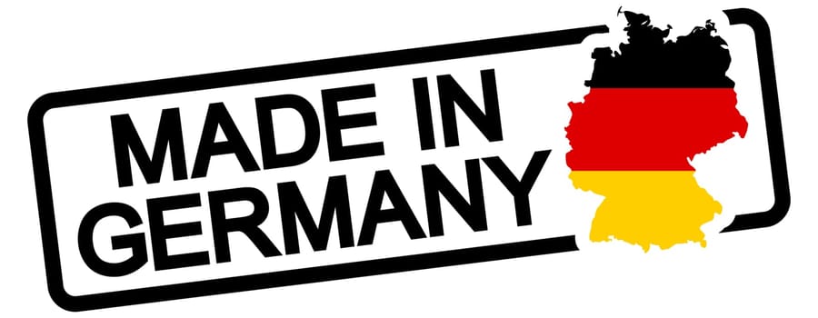 stamp with frame colored black and text Made in Germany