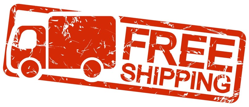 grunge stamp with frame colored red and text free shipping