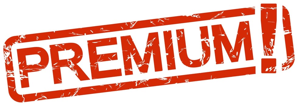 grunge stamp with frame colored red and text premium !