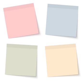 collection of sticky papers with shadow in four different colors