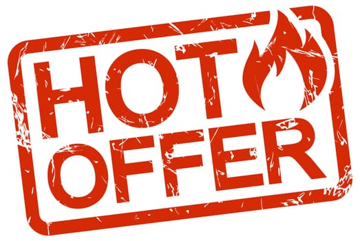 grunge stamp with frame colored red and text hot offer
