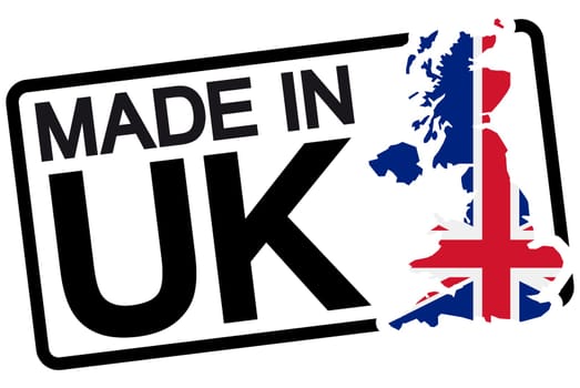 stamp with frame colored black and text Made in UK