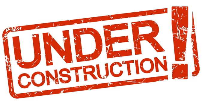 grunge stamp with frame colored red and text under construction
