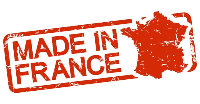 grunge stamp with frame colored red and text Made in France